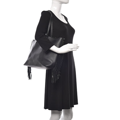 Saint Laurent Calfskin Large Fringe Shopping Tote Black 2 of 14