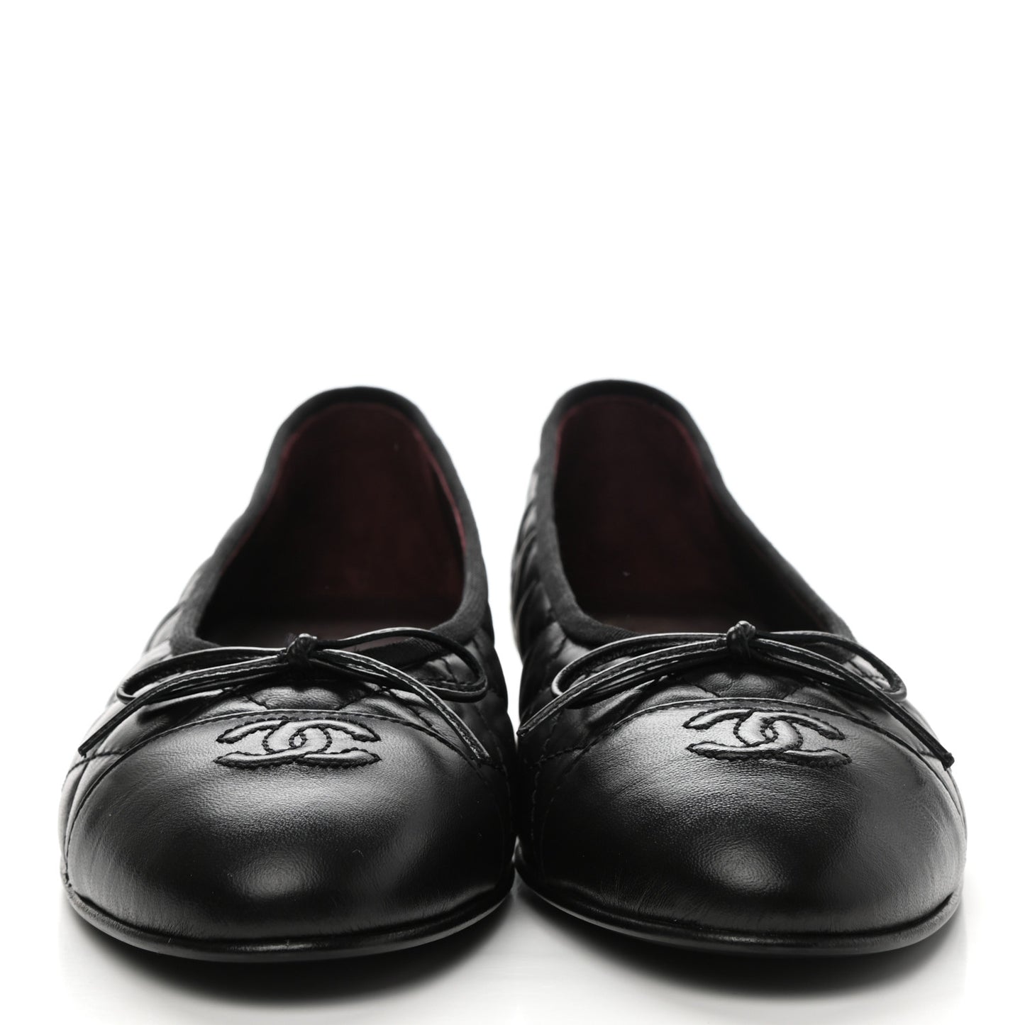 Aged Calfskin Quilted CC Cap Toe Ballerina Flats 40.5 Black