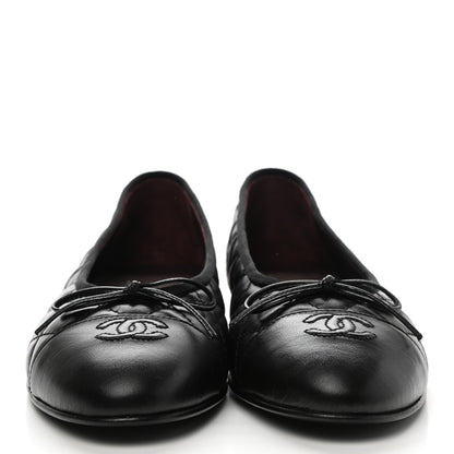 Chanel Aged Calfskin Quilted CC Cap Toe Ballerina Flats 40.5 Black 2 of 9
