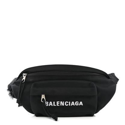 Balenciaga Sport Nylon Logo Embroidered Wheel Belt Bag Black White 1 of 11