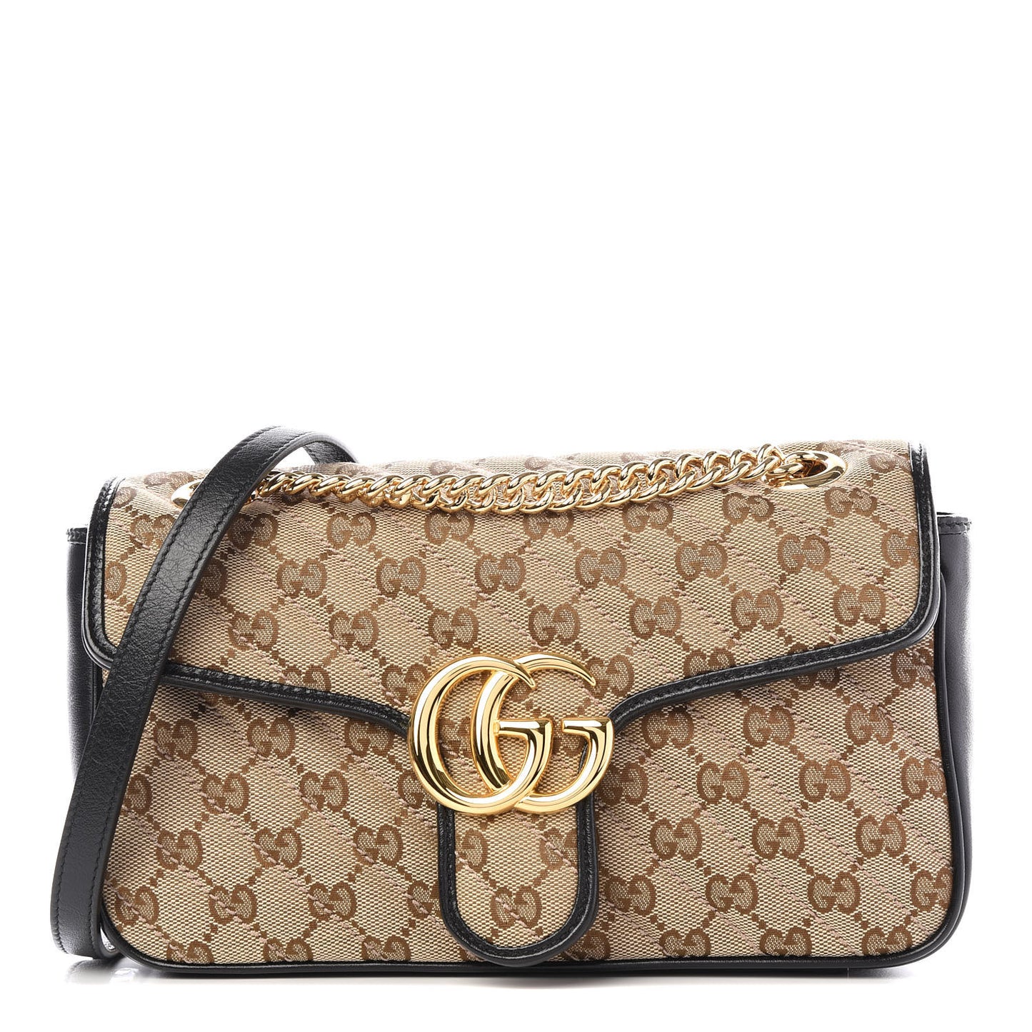 Monogram Matelasse Diagonal Small GG Marmont Shoulder Bag Beige Black