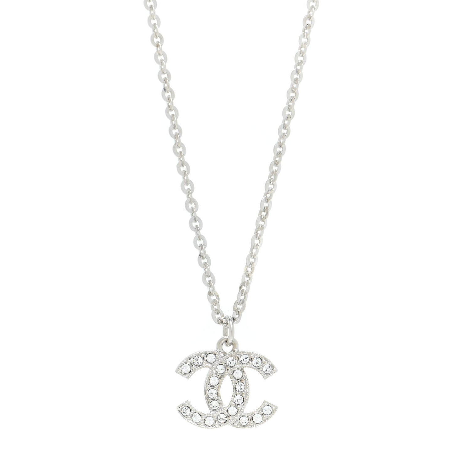 Crystal Pearl CC Pendant Necklace Silver Black