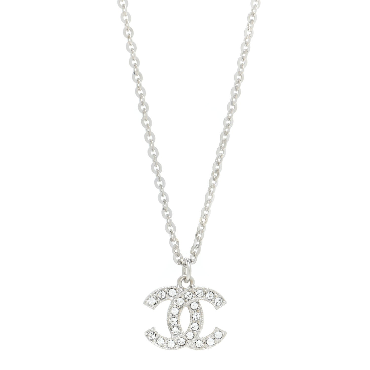 Chanel Crystal Pearl CC Pendant Necklace Silver Black 4 of 5