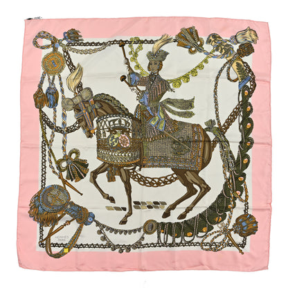 Hermes Silk Le Timbalier Scarf 90 Rose White Multicolor 1 of 3