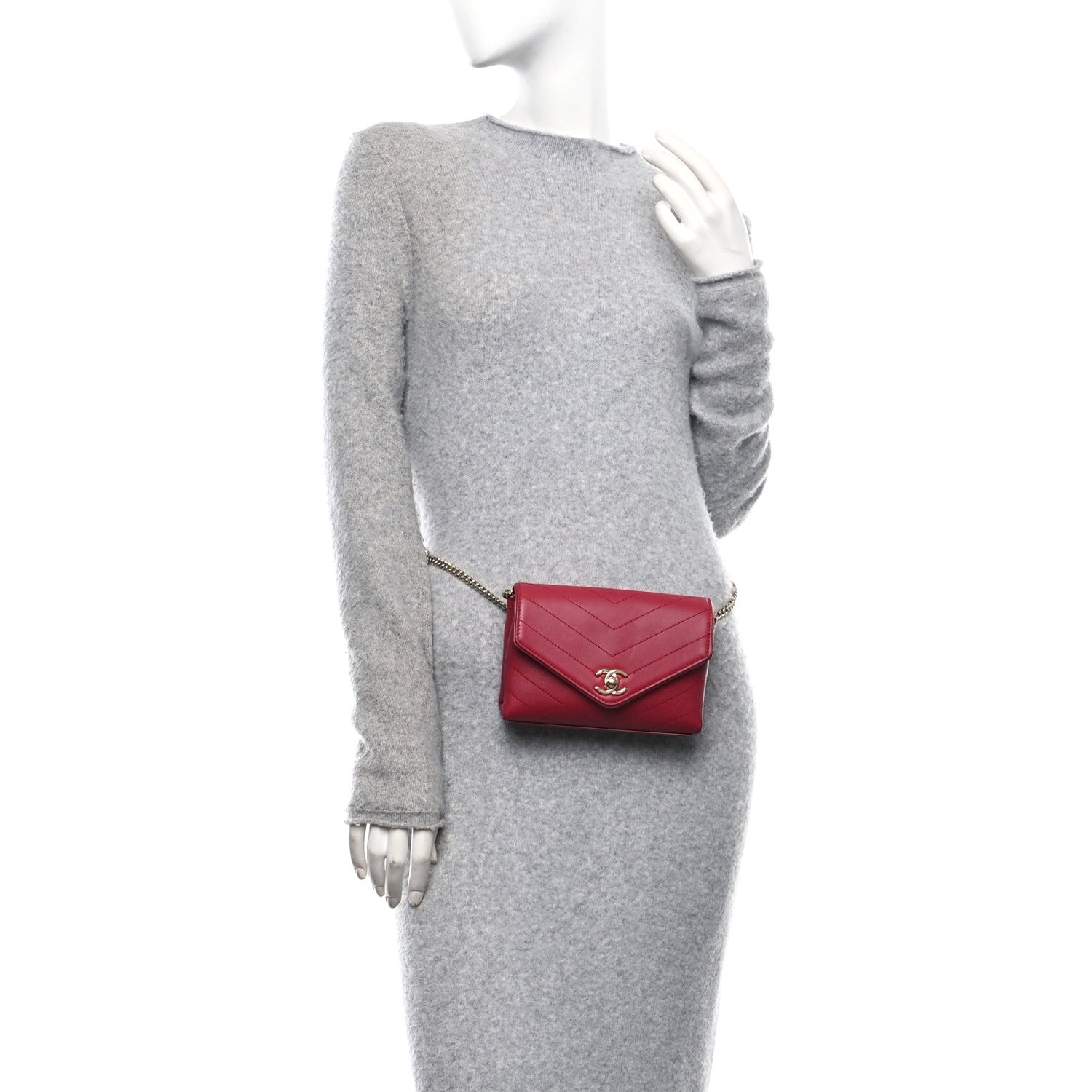 Chanel Calfskin Chevron Stitched Coco Waist Bag Red 2 of 10