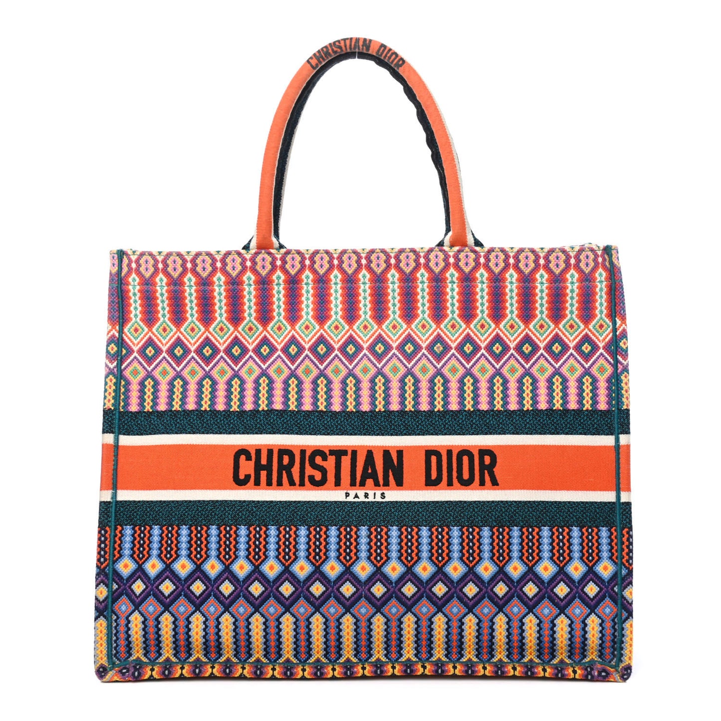 Canvas Embroidered Large Book Tote Orange Multicolor
