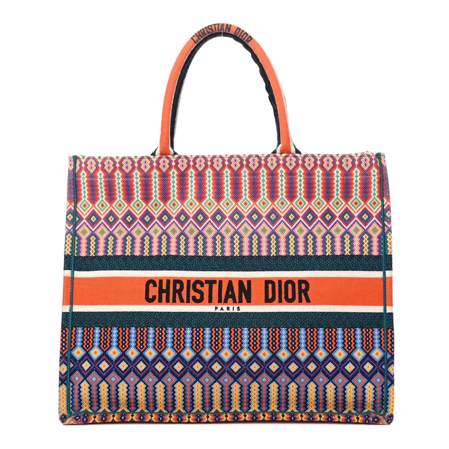 Christian Dior Canvas Embroidered Large Book Tote Orange Multicolor 1 of 4