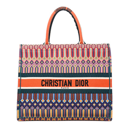 Christian Dior Canvas Embroidered Large Book Tote Orange Multicolor 1 of 4