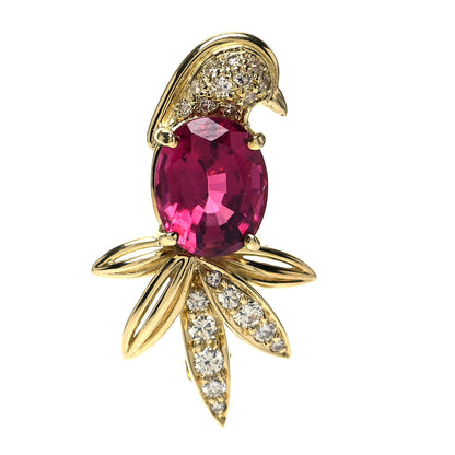Tiffany 18K Yellow Gold Diamond Pink Tourmaline Bird Brooch Pin 1 of 4