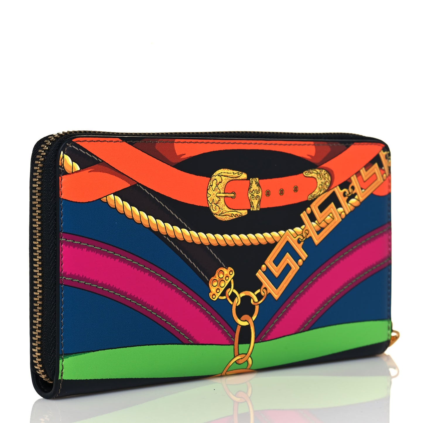 Calfskin Medusa Barocco Rodeo Print Zip Around Wallet Black Multicolor