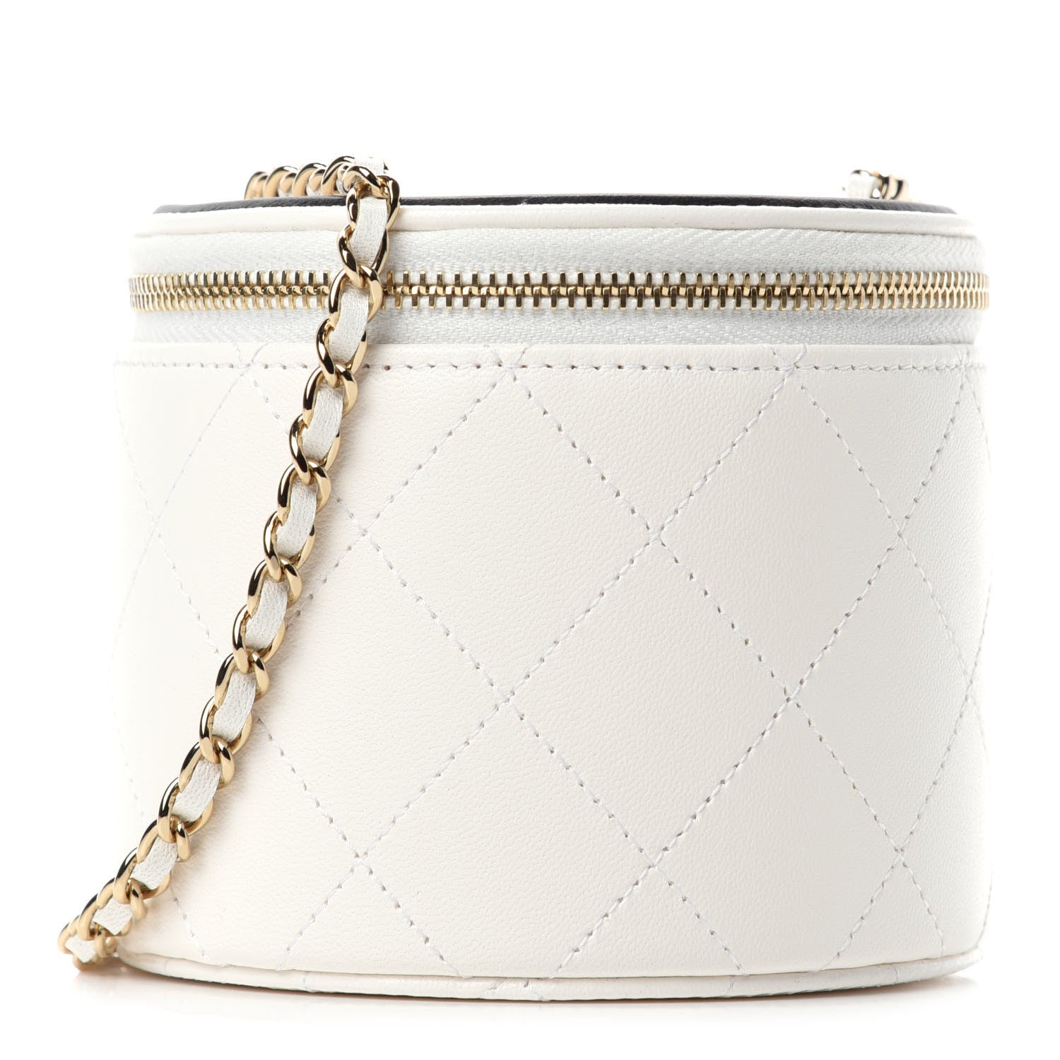 Chanel Lambskin Quilted Round Small Vanity Case With Chain White Black 1 of 12