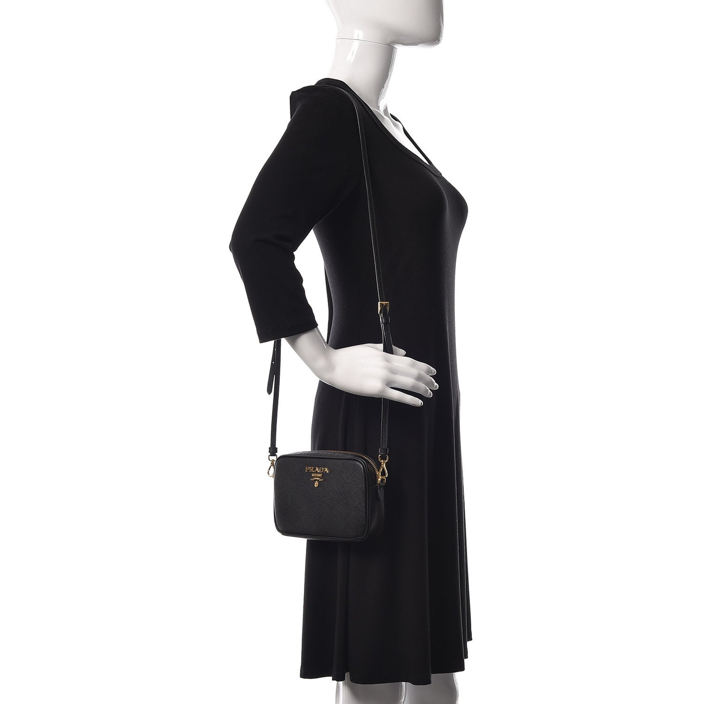 Saffiano Mini Camera Crossbody Bag Black