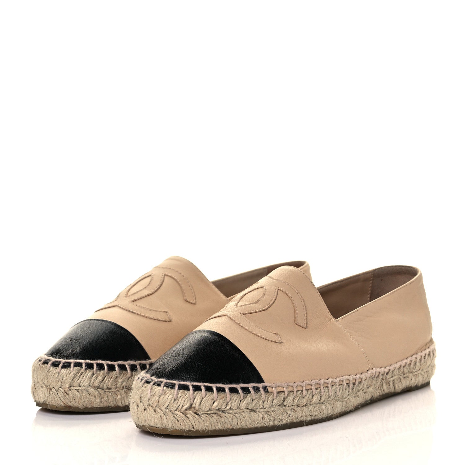 Chanel Lambskin CC Espadrilles 38 Beige Black 3 of 10