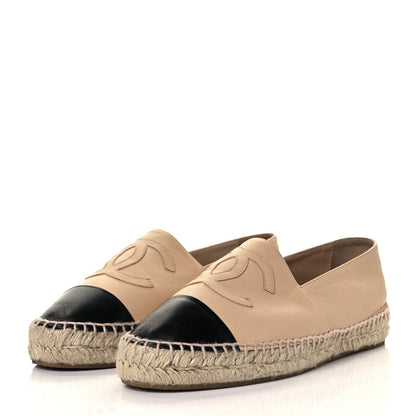 Chanel Lambskin CC Espadrilles 38 Beige Black 3 of 10