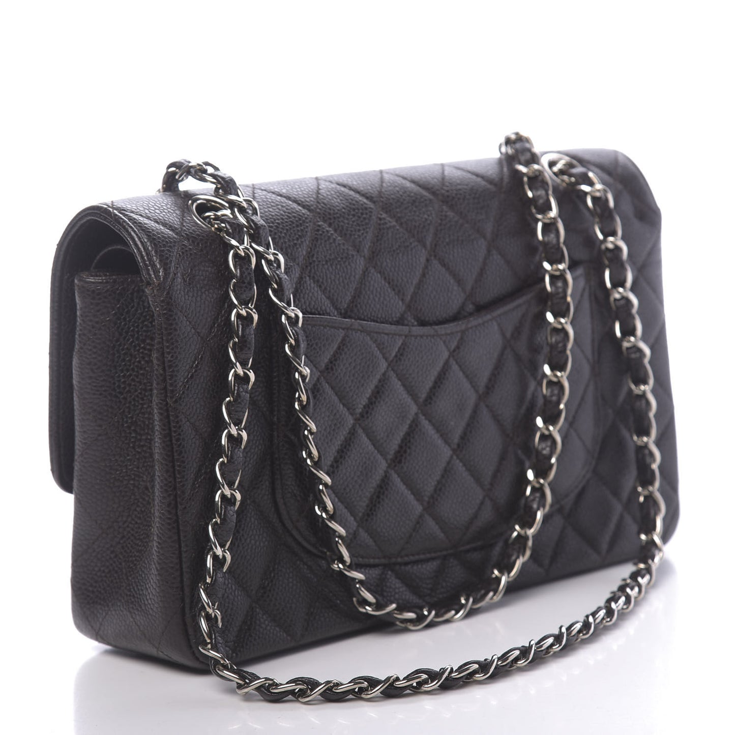 Caviar Quilted Medium Double Flap Brown