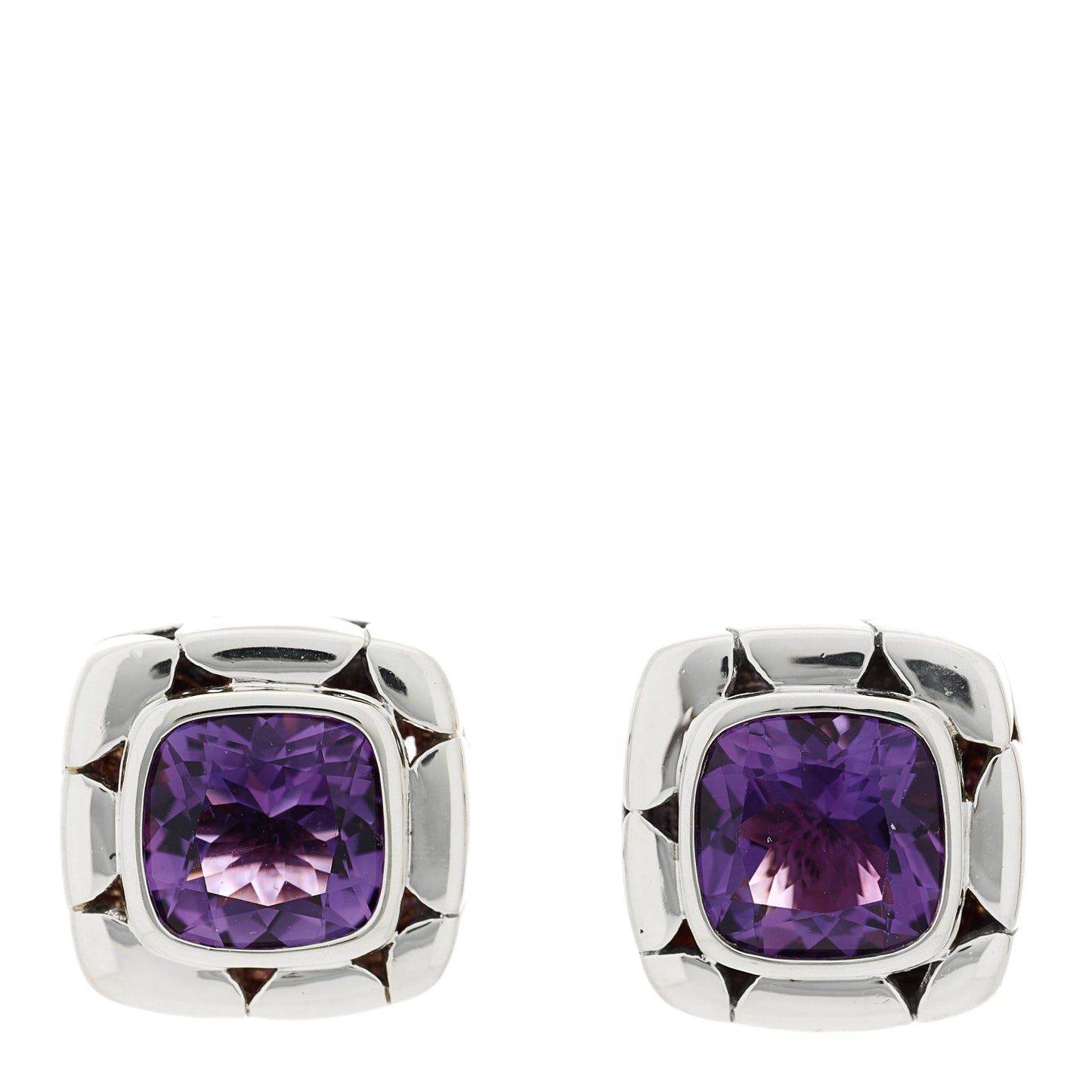 Sterling Silver Amethyst Batu Kali Square Earrings