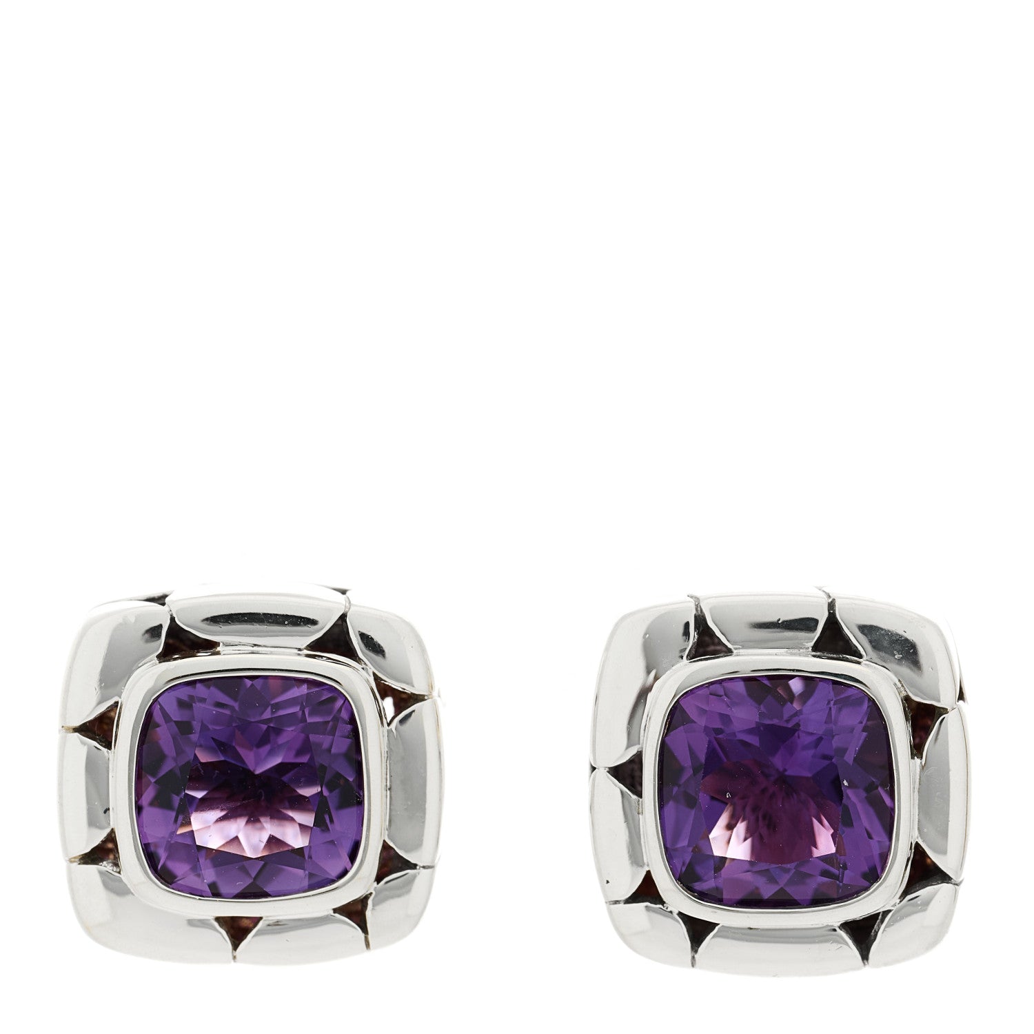 John Hardy Sterling Silver Amethyst Batu Kali Square Earrings 1 of 4