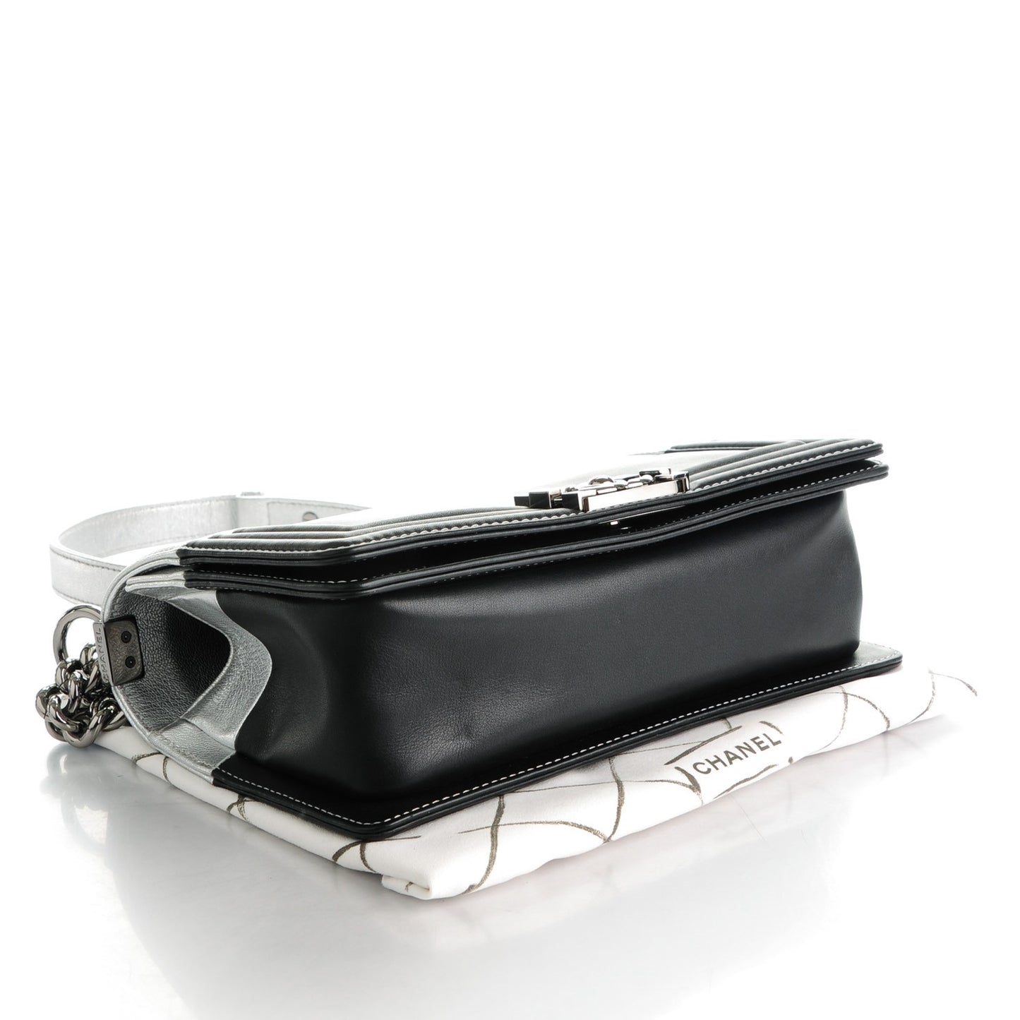 Metallic Goatskin Calfskin Medium Boy Flap Silver Black