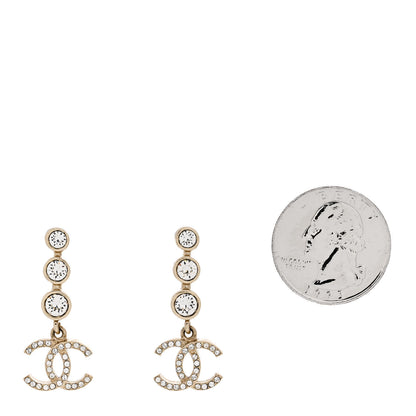 Chanel Crystal CC Drop Earrings Gold 2 of 5