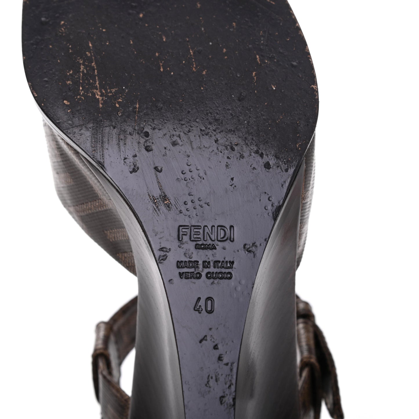 Glazed Fabric FF Wedge Sandals 40 Tobacco Moro