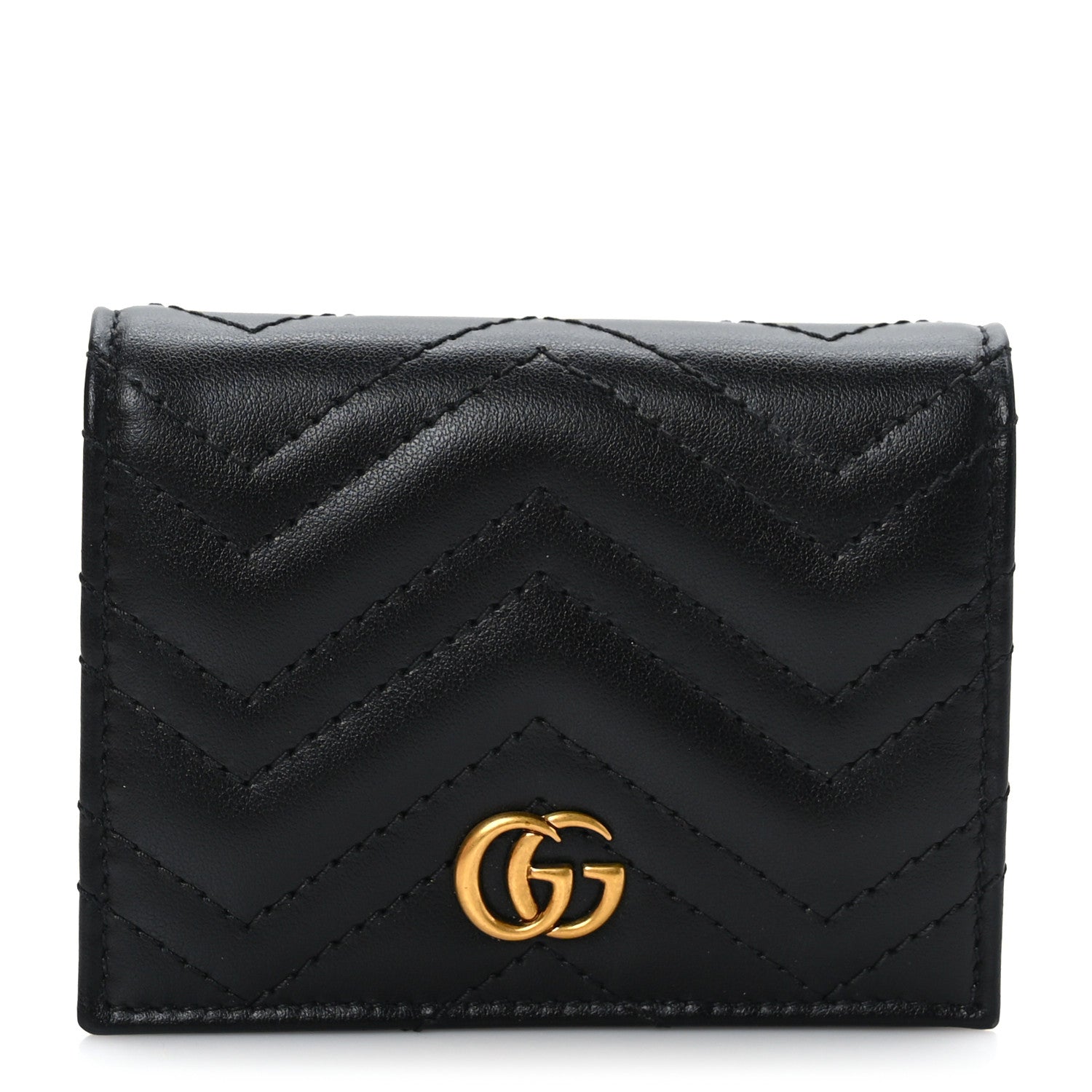 Gucci Calfskin Matelasse GG Marmont Card Case Wallet Black 1 of 6
