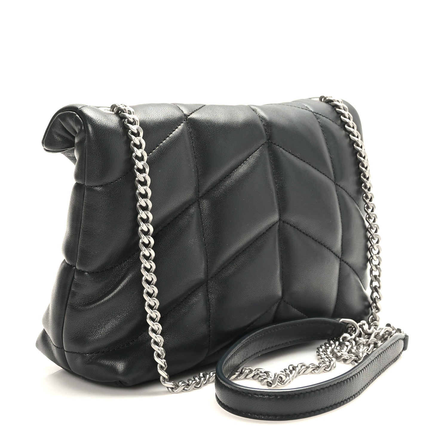 Saint Laurent Lambskin Quilted Toy Loulou Puffer Monogram Chain Satchel Black 3 of 9