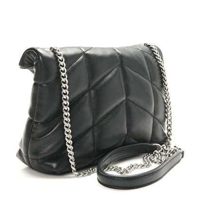Saint Laurent Lambskin Quilted Toy Loulou Puffer Monogram Chain Satchel Black 3 of 9