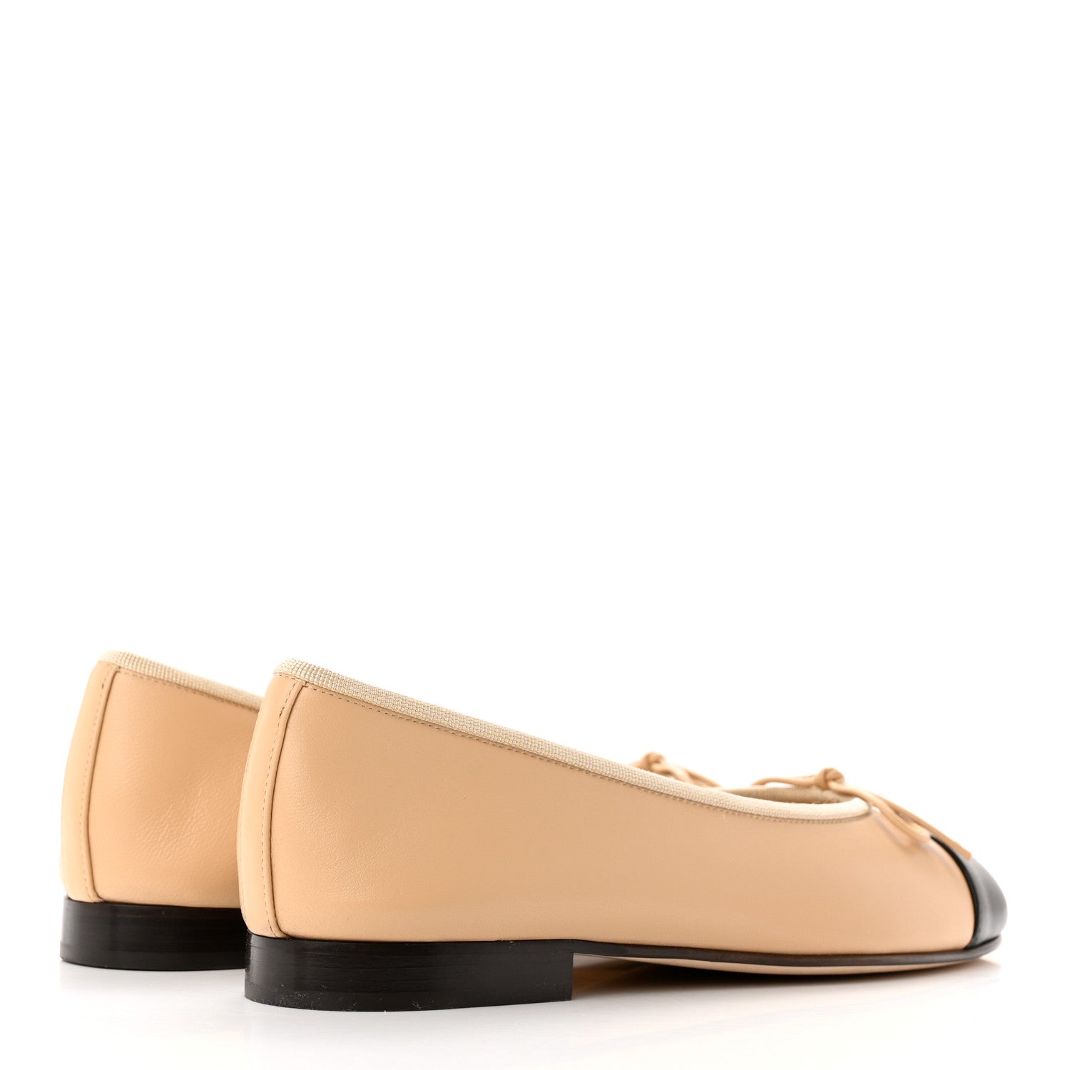 Chanel Lambskin Cap Toe CC Ballerina Flats 36.5 Beige Black 4 of 13