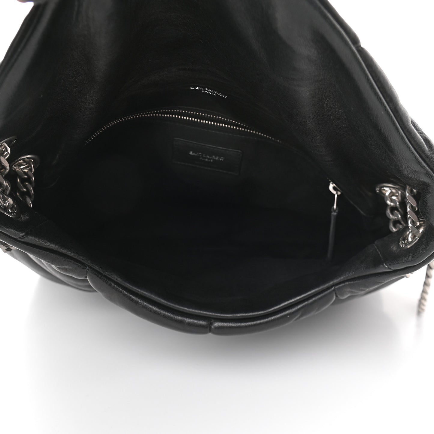 Lambskin Quilted Medium Loulou Puffer Monogram Chain Satchel Black