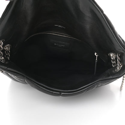 Saint Laurent Lambskin Quilted Medium Loulou Puffer Monogram Chain Satchel Black 5 of 9