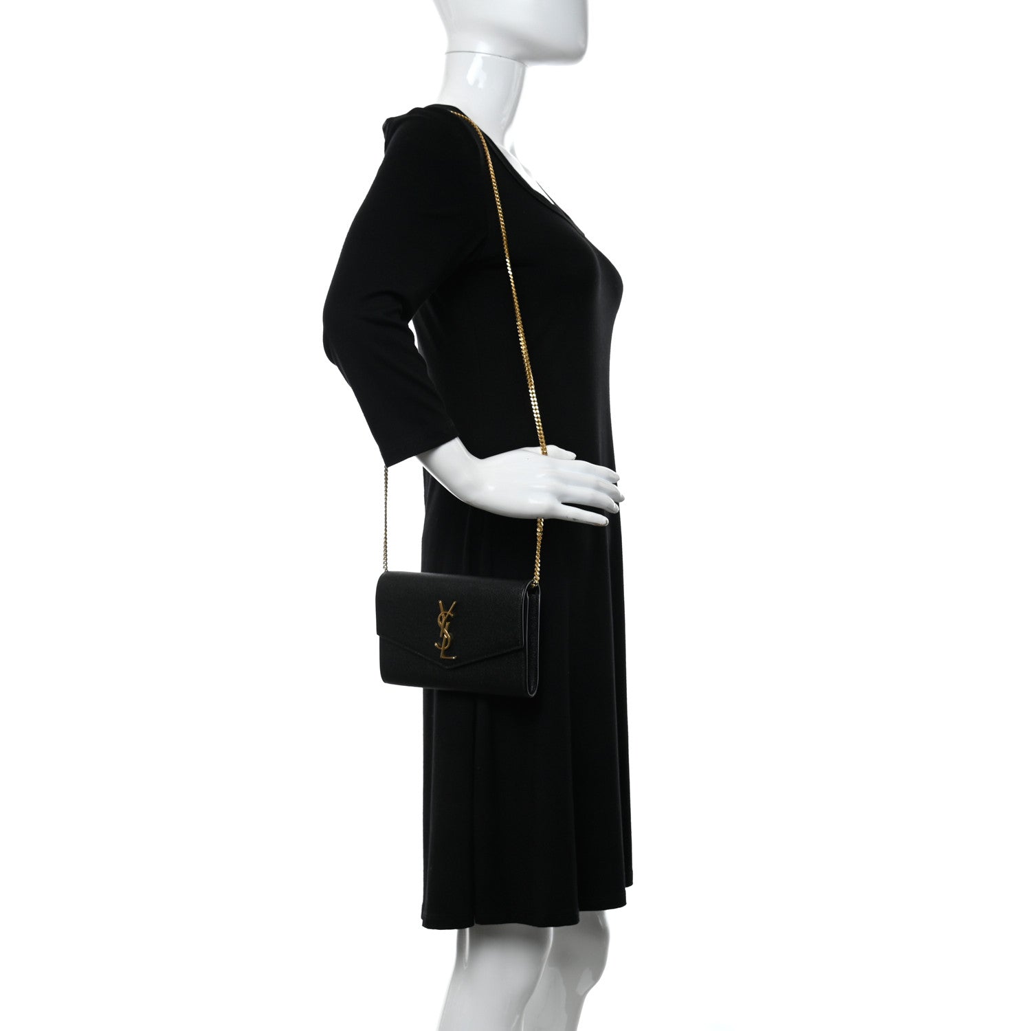 Saint Laurent Grain De Poudre Uptown Chain Wallet Black 2 of 10