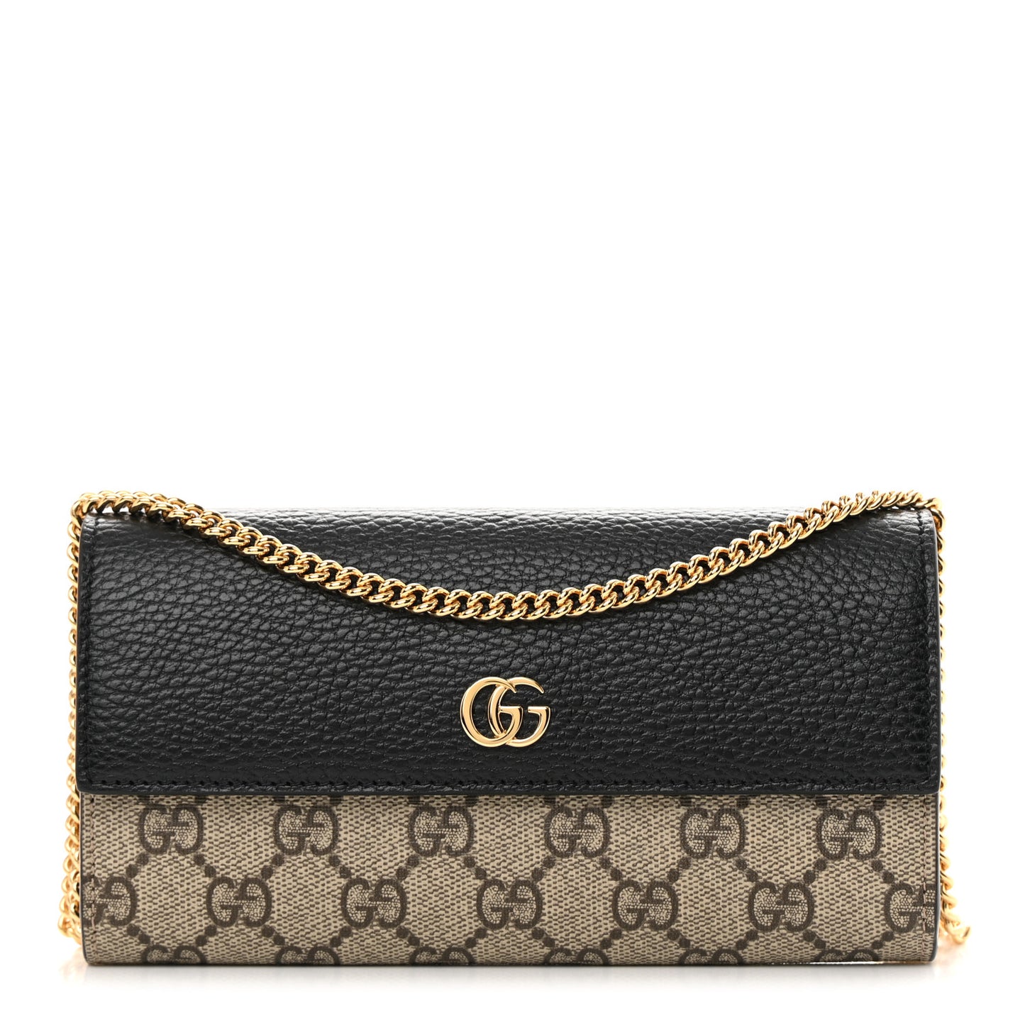 Dollar Calfskin GG Supreme Monogram Petite GG Marmont Wallet Chain Bag Black Beige Ebony