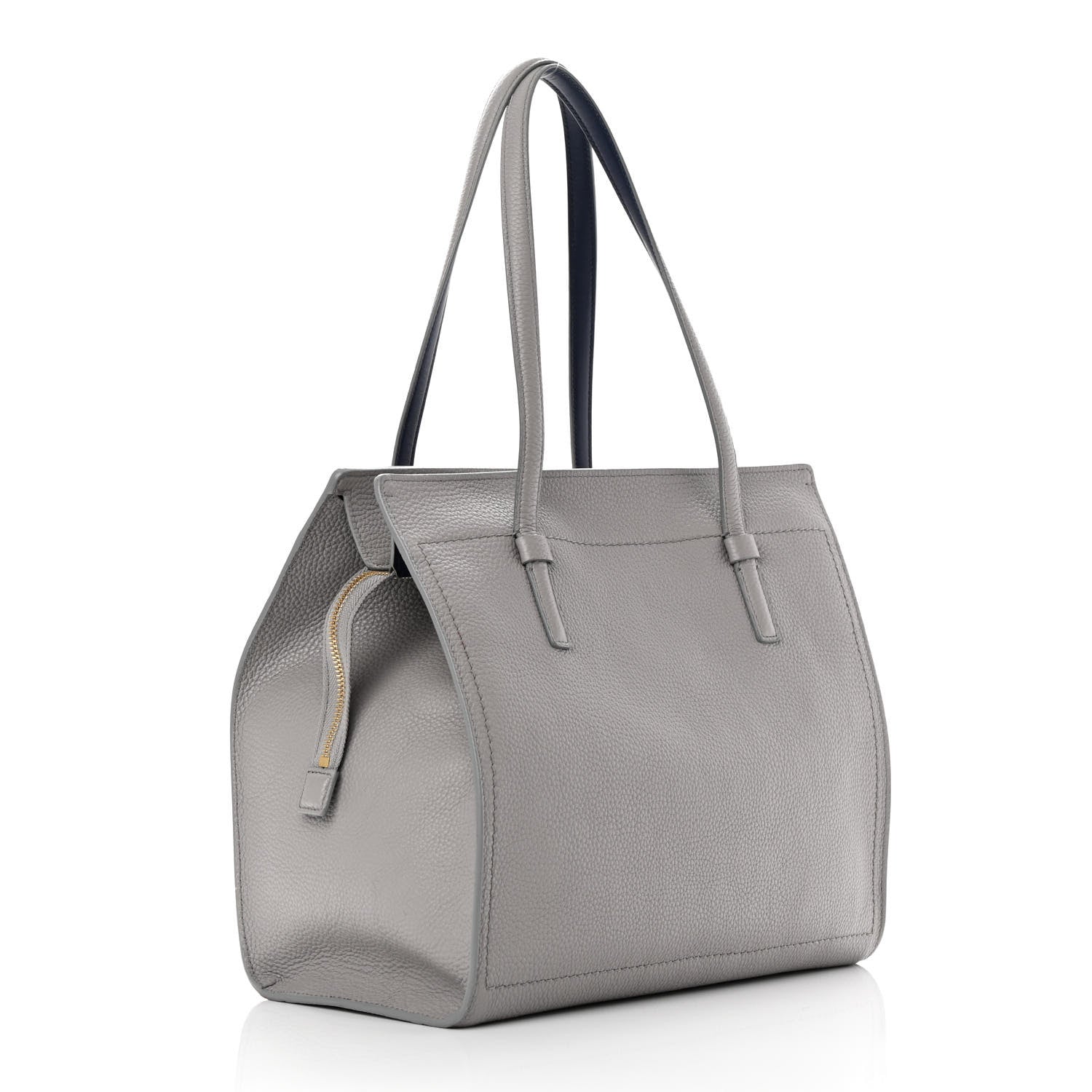 Salvatore Ferragamo Hammered Calfskin Double Handle Medium Amy Tote Grey Navy 3 of 14