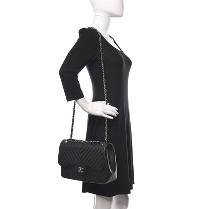 Chanel Lambskin Chevron Quilted Jumbo Double Flap Black 2 of 10