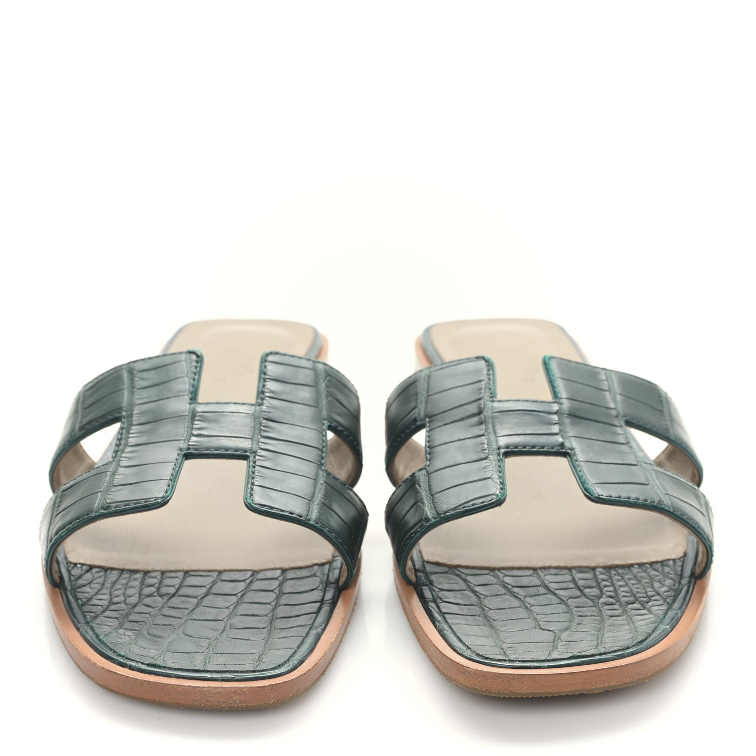 Hermes Matte Alligator Oran Sandals 39.5 Emeraude 2 of 8