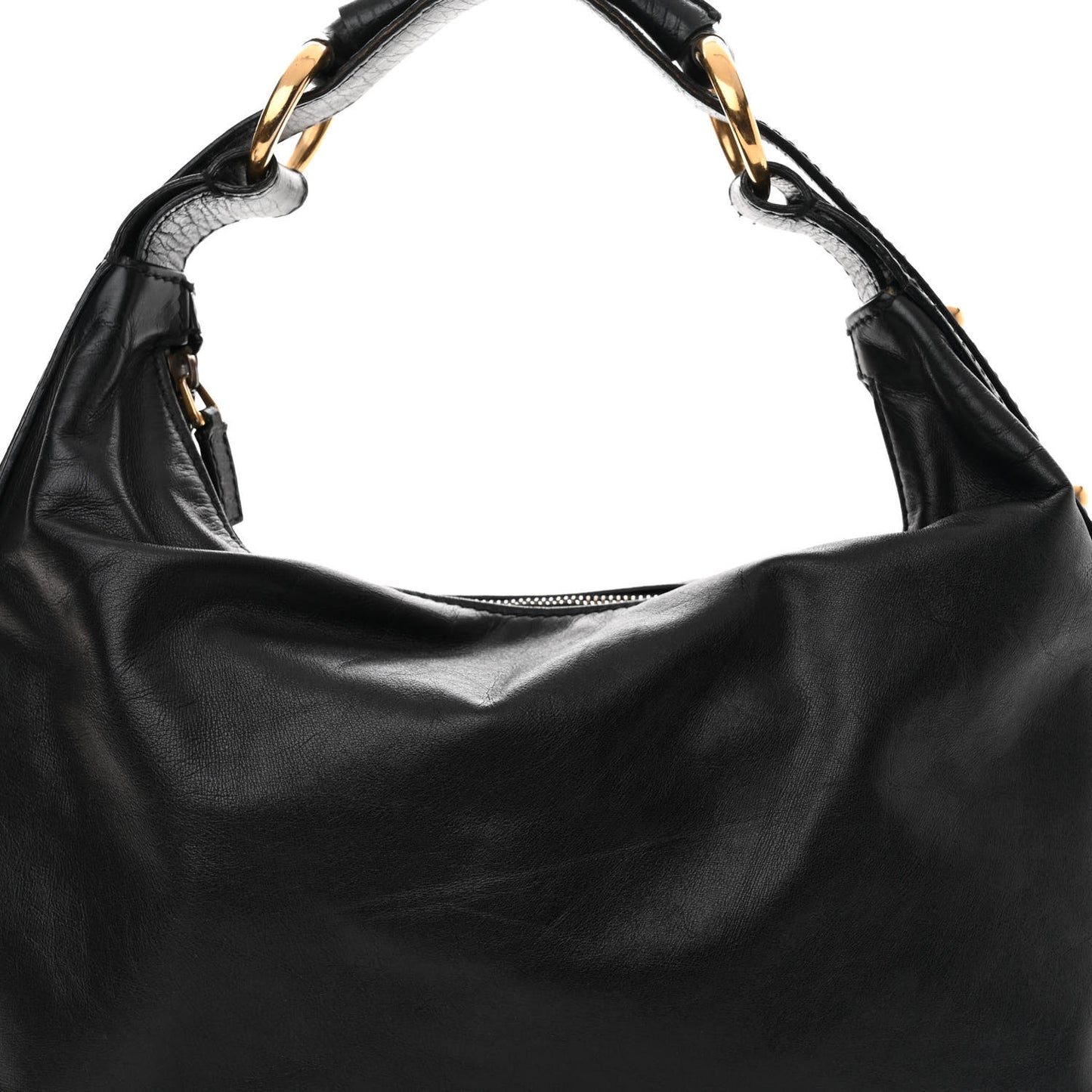 Calfskin Medium Horsebit Chain Hobo Black