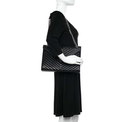 Saint Laurent Grain De Poudre Matelasse Chevron Large Monogram Satchel Black 2 of 10