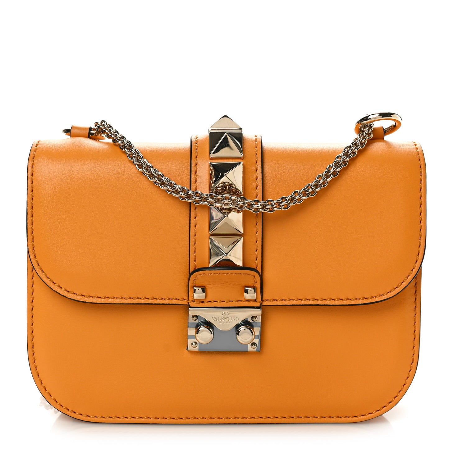 Vitello Small Glam Lock Rockstud Flap Mandarin Sorbet