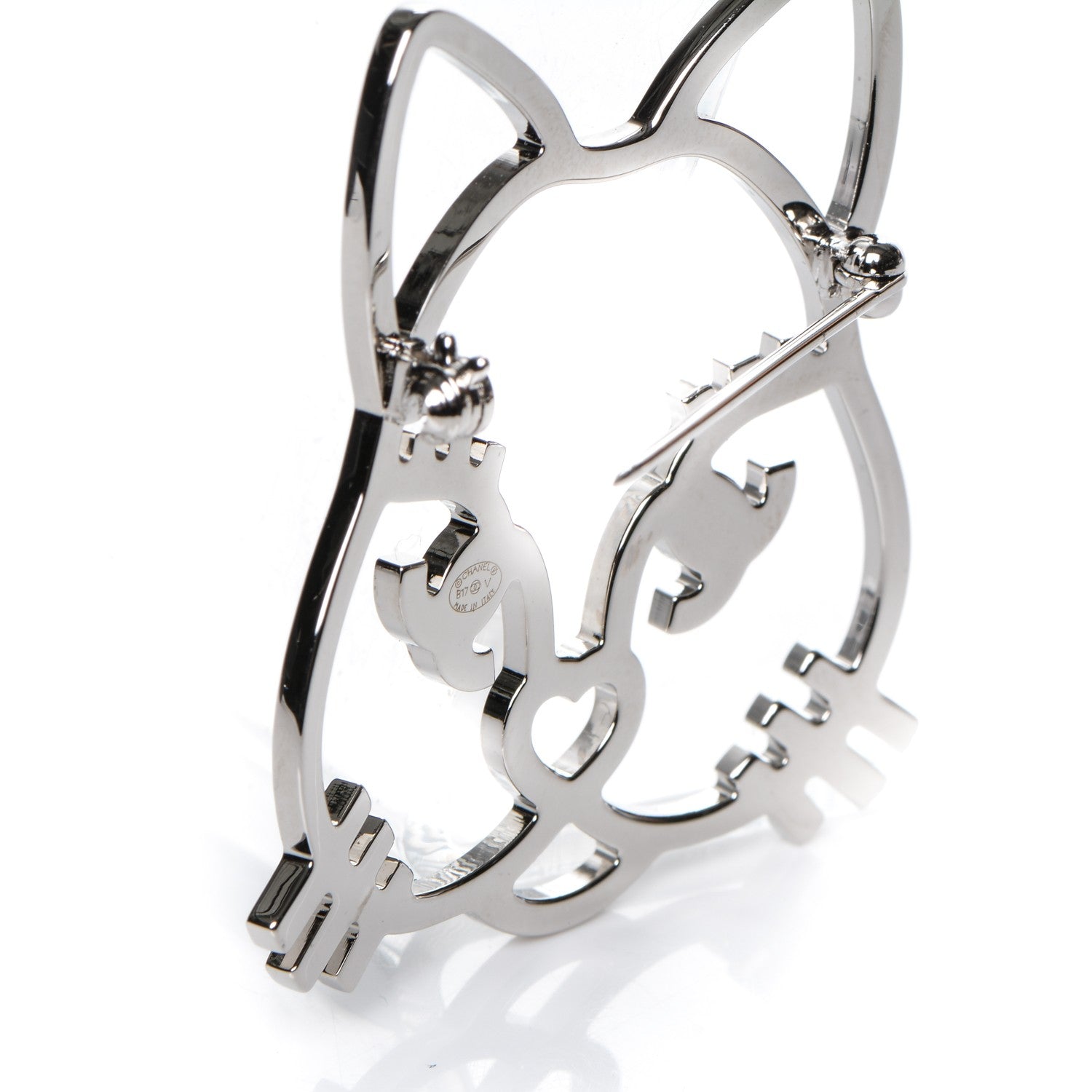 Chanel Strass Crystal Emoji Choupette Cat Brooch Silver 3 of 4