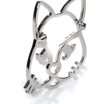 Chanel Strass Crystal Emoji Choupette Cat Brooch Silver 3 of 4