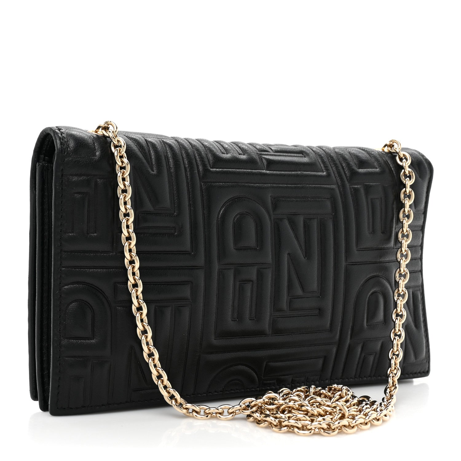 Fendi Nappa Logo Embossed Long Wallet On Chain Black 3 of 12