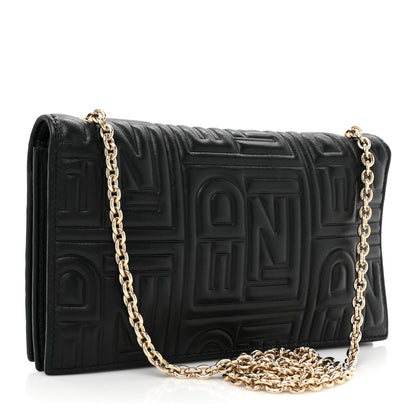 Fendi Nappa Logo Embossed Long Wallet On Chain Black 3 of 12