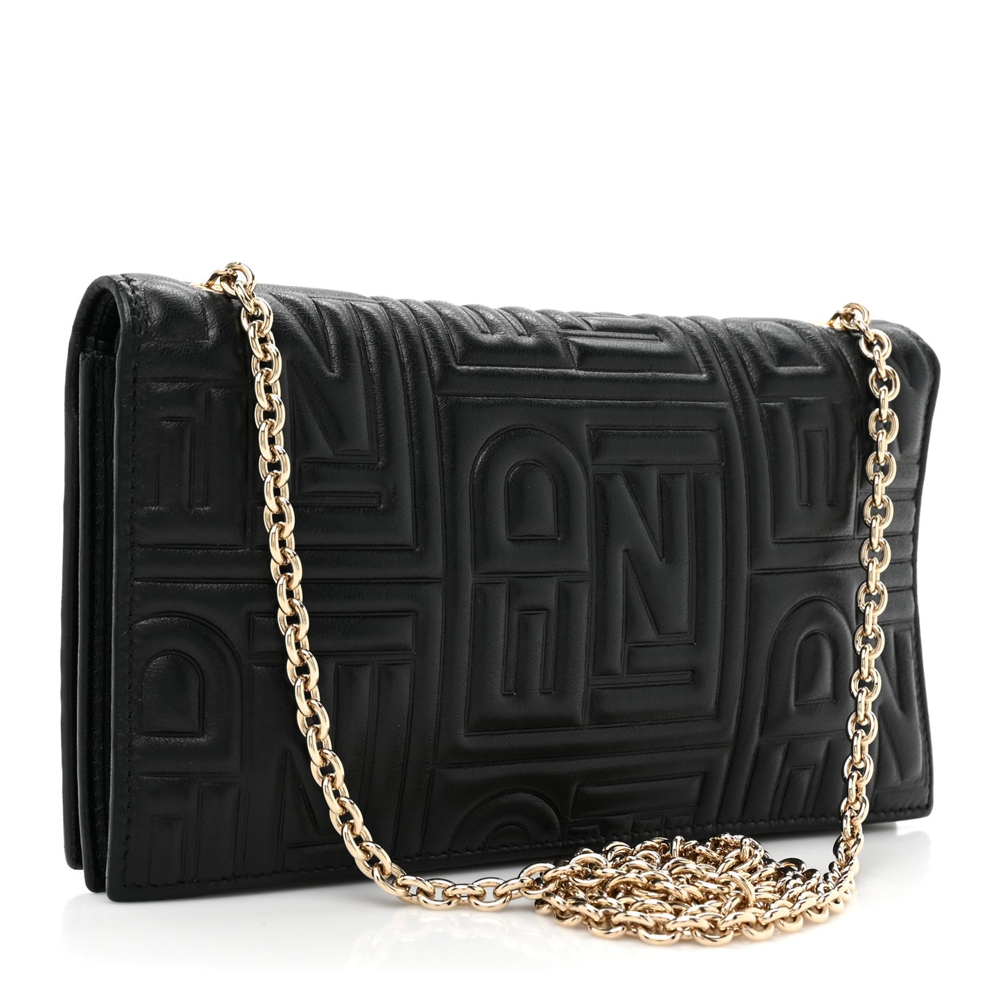 Nappa Logo Embossed Long Wallet On Chain Black