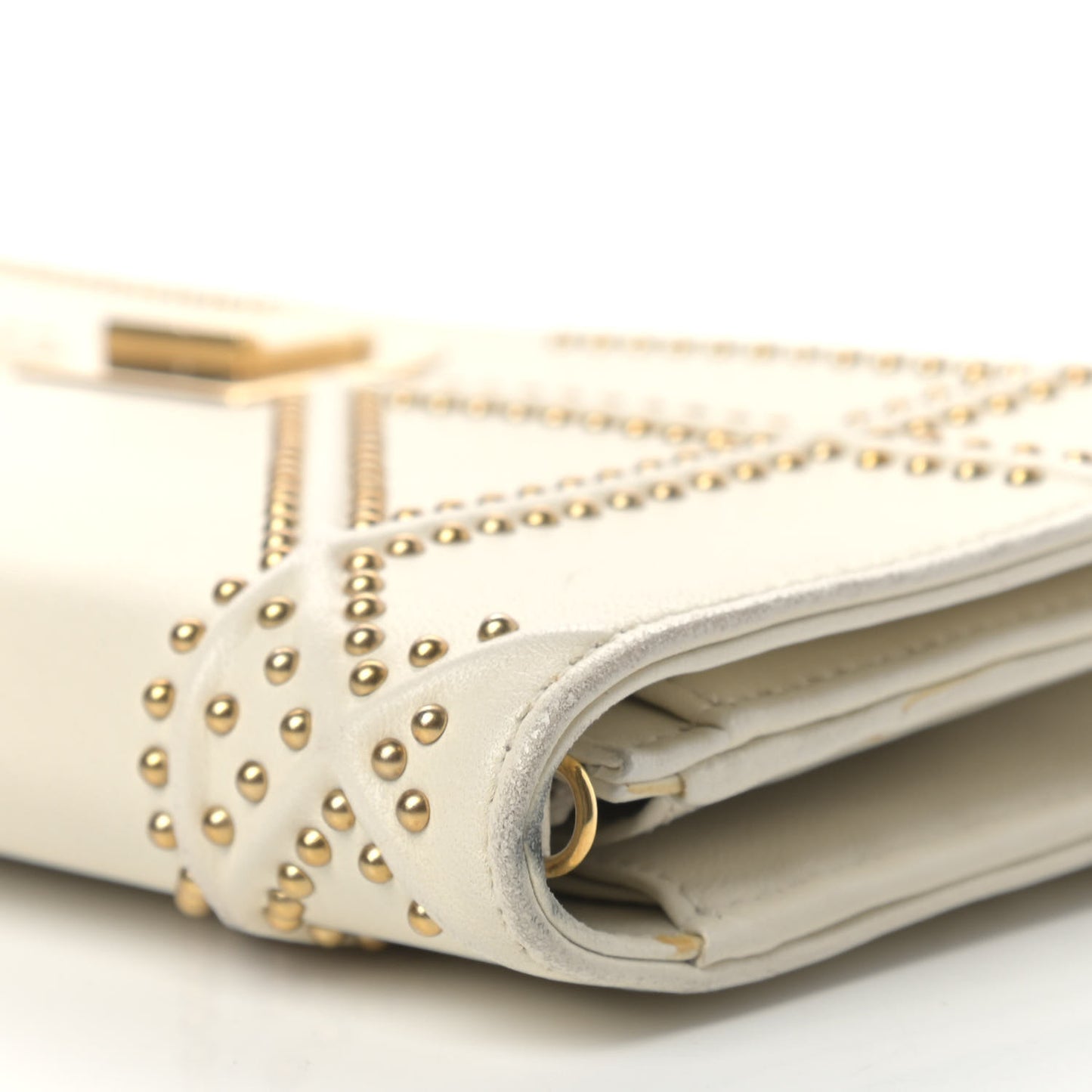 Calfskin Studded Diorama Croisiere Chain Wallet White