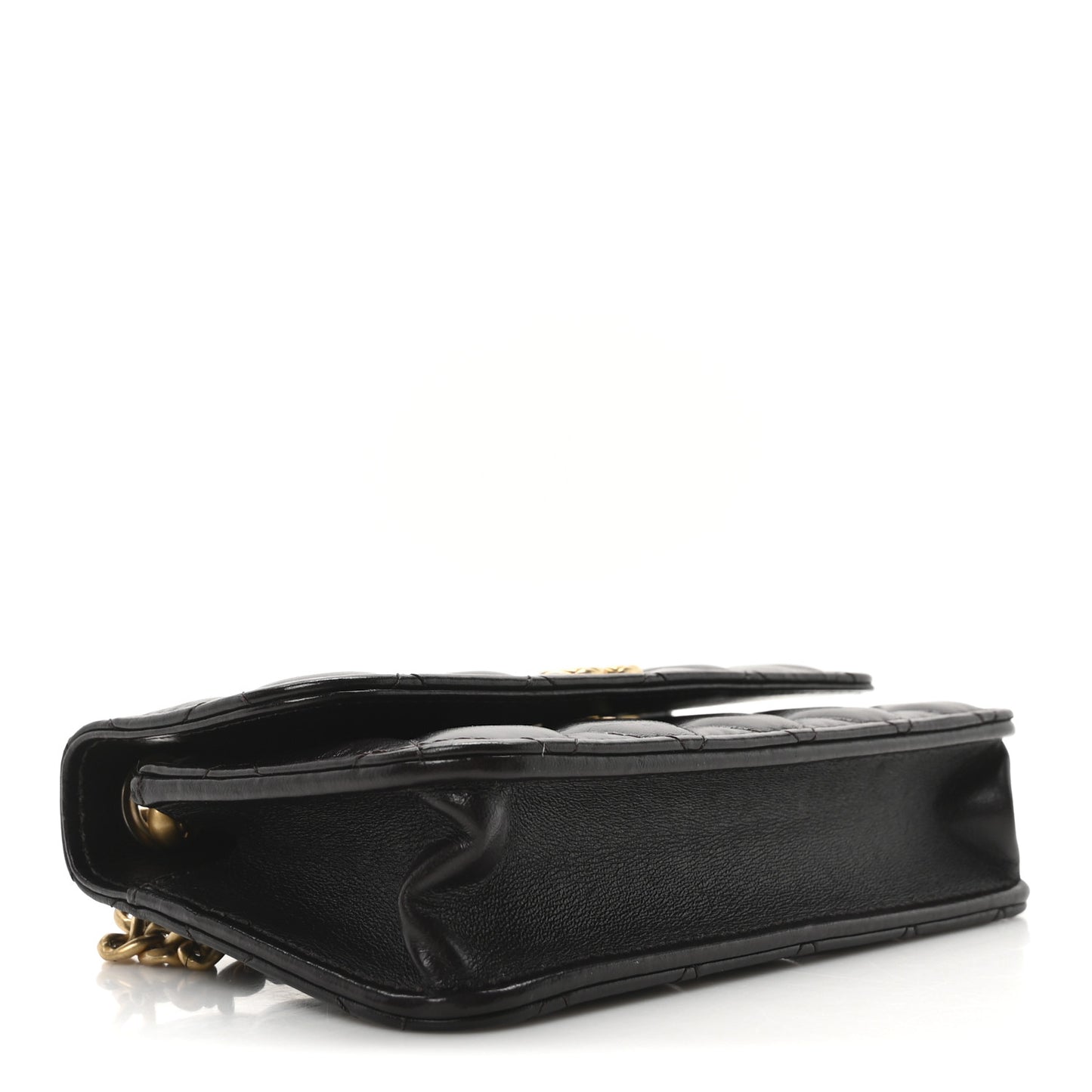 Lambskin Quilted Pillow Crush Flap Phone Holder With Chain Dark Brown