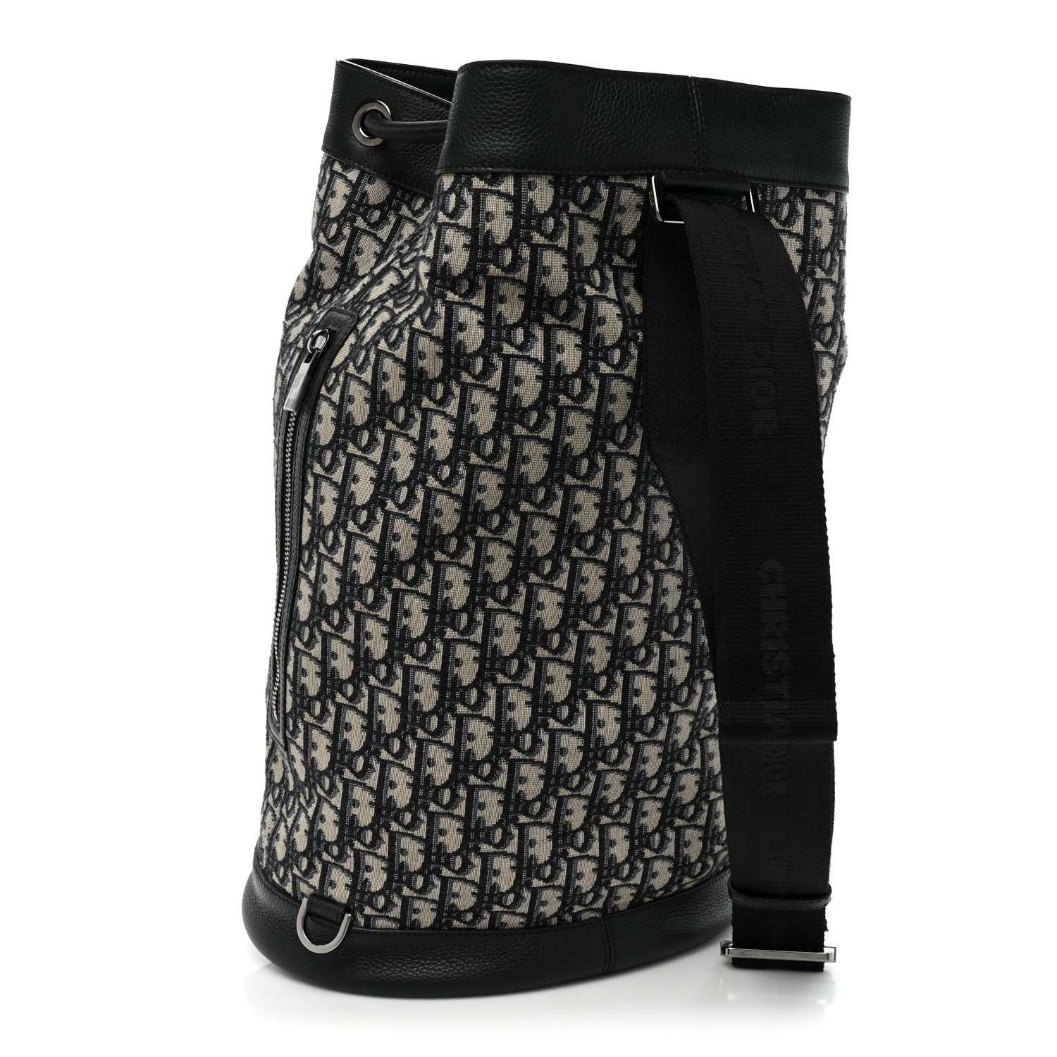 Christian Dior Oblique Convertible Drawstring Sling Bucket Backpack Black Multicolor Black Multicolor 3 of 9