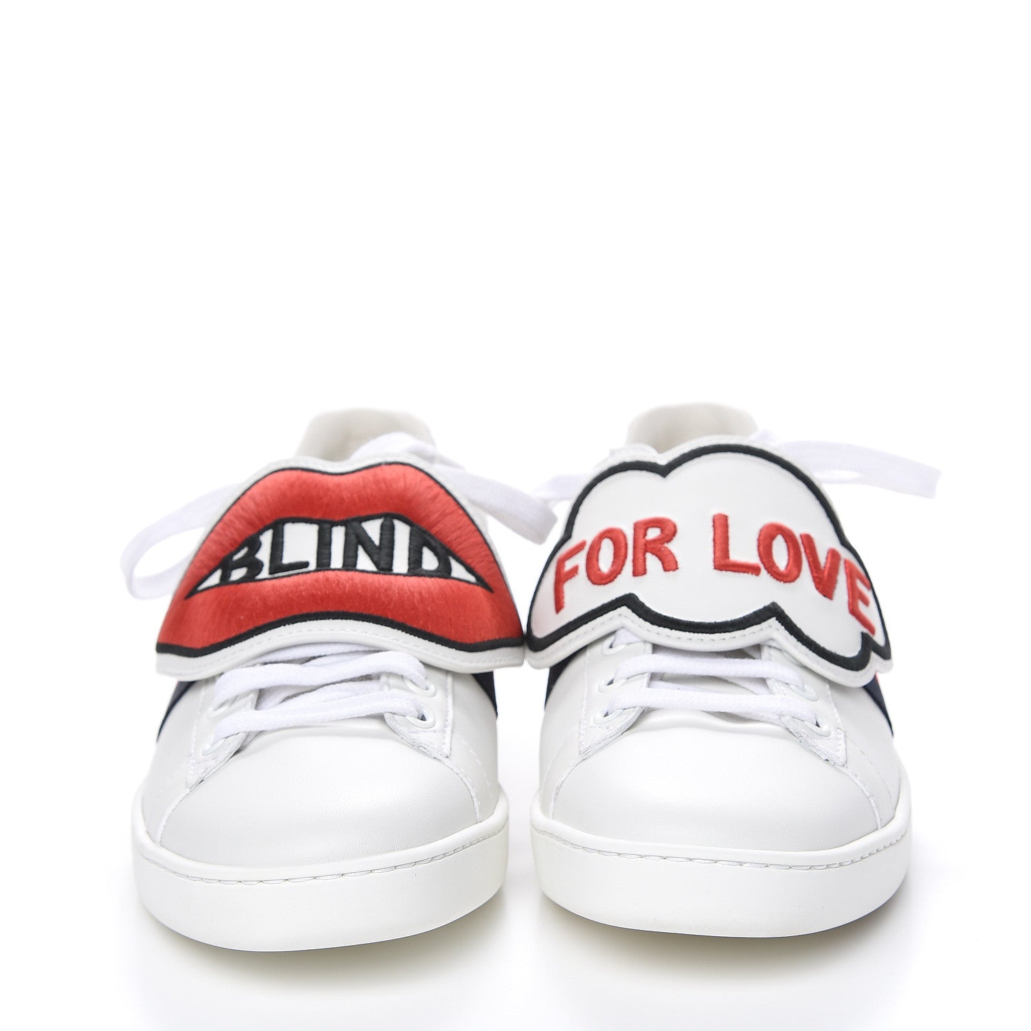 Gucci Calfskin Ayers Blind For Love Embroidered Womens Ace Sneakers 37.5 White 2 of 13