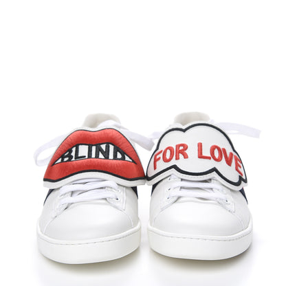Gucci Calfskin Ayers Blind For Love Embroidered Womens Ace Sneakers 37.5 White 2 of 13
