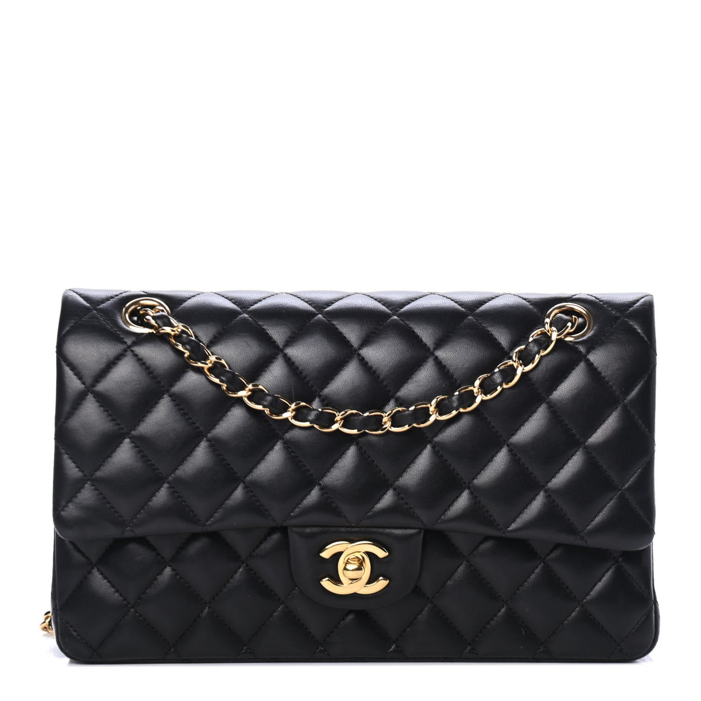Lambskin Quilted Medium Double Flap Black