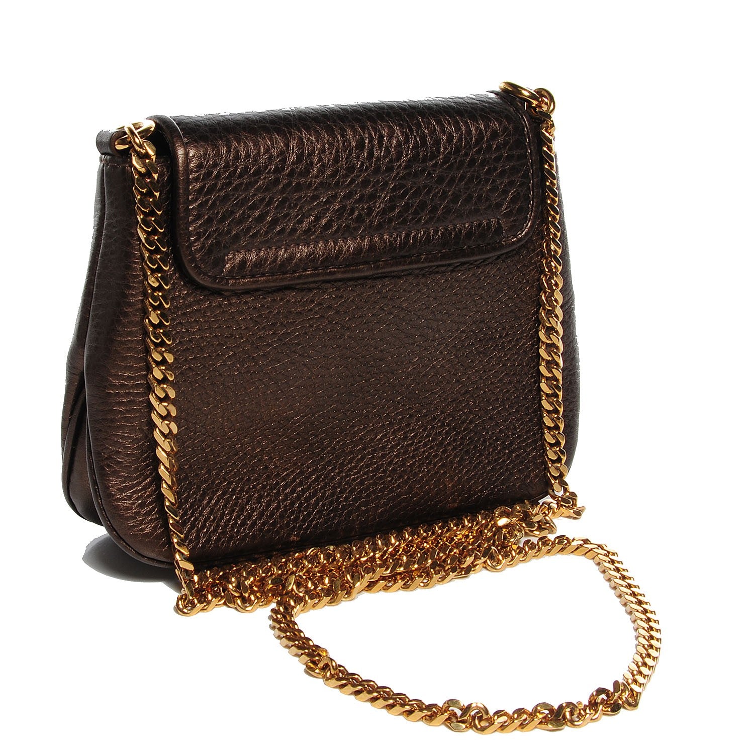 Gucci Metallic Pebbled Calfskin Small 1973 Chain Shoulder Bag Winter Leaf 3 of 9